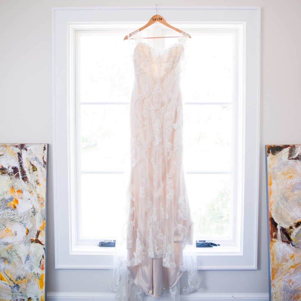 Boho embellished beaded ivory/nude wedding dress